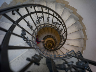Elevated view of spiral staircase at St. Stephen's Basilica, Budapest, Hungary