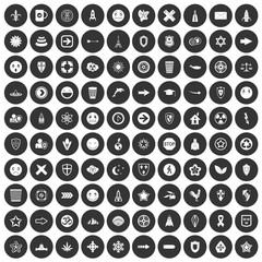 100 emblem icons set black circle
