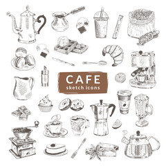 "Cafe" sketch icons set. Eps10 vector.