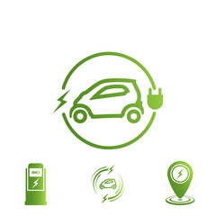 Set of icons electric car. Electric Vehicle Charging Station.