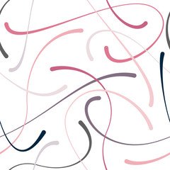 Abstract doodle blob lines. calligraphic curves vector seamless pattern, pastel pink color