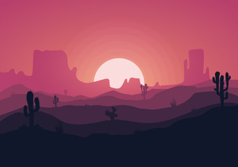 Fototapeta na wymiar Desert landscape illustration. Flat vector background.