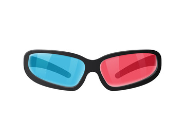 Realistic glasses for 3d movies. Red and blue glass. Cinema vector illustration.