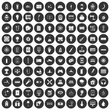 100 energy icons set black circle