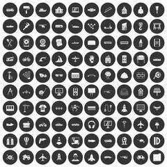 100 engineering icons set black circle