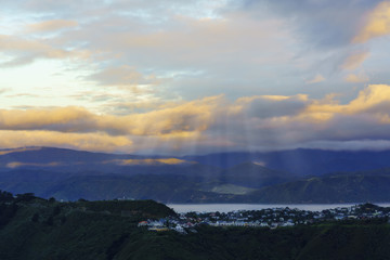 Beautiful scenery from Mount Victoria lookout at dusk in Wellington , capital of New Zealand , North Island of New Zealand