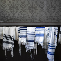 Jewish prayer shawls at Great Synagogue of Stockholm, Wahrendorffsgatan, Stockholm, Sweden - 199317694