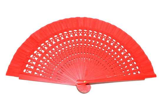Continental Red Hand Fan on White Background 