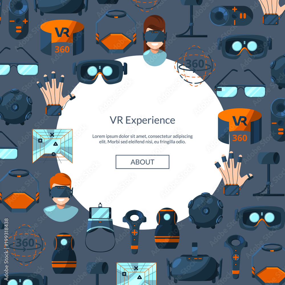 Poster vector background with flat style virtual reality elements circle