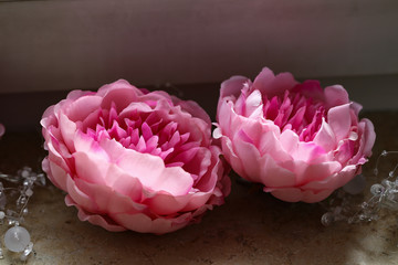 Decorative flowers on the windowsill