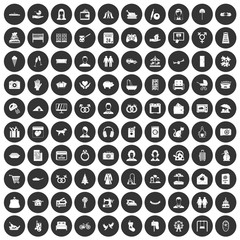 100 family icons set black circle