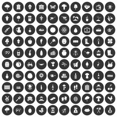 100 farming icons set black circle