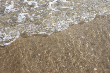 Water coming up on the sand like frilly lace with ripples  backgound