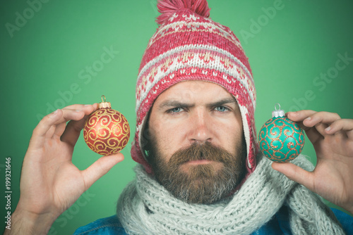 New Year Decorations And Ornaments Hipster Frown Face In Winter Hat