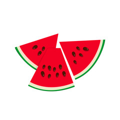 Watermelon Slices with Seeds on White Background, Juicy Fresh Summer Fruit, Vector Illustration