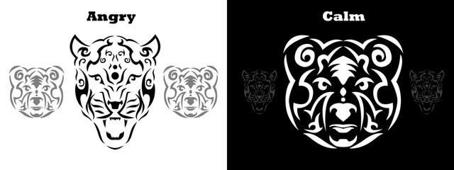 Tribal bear and gepard set illustration, brown bear with gepard in tribal style, ornamental white line bear with gepard . Animal tattoo silhouette. © Александр Марковкин