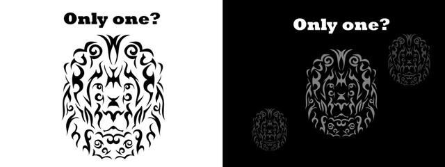 Tribal lion set illustration, lion in tribal style, ornamental white line lion. Animal tattoo silhouette.