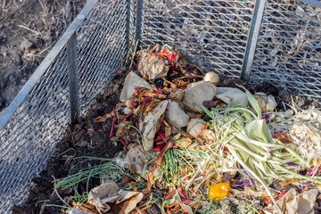 colorful compost pile / Compost heaps with garden waste and kitchen waste such as vegetable peel,...