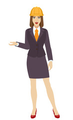 Businesswoman in construction helmet  gesturing