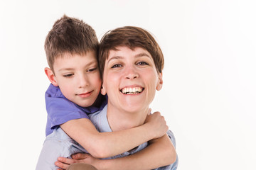 Mother's Day concept: Happy smiling mother and son