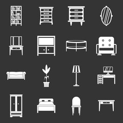 Furniture icons set grey vector