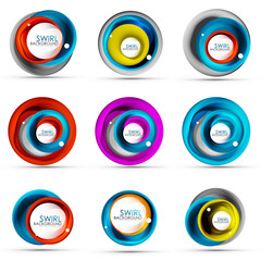 Set of spiral swirl flowing lines 3d vector abstract icon designs. Rotating concepts