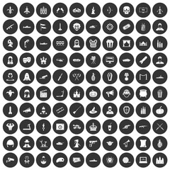 100 film icons set black circle