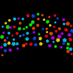 Colorful Bear Footprints. Prints of Paws with Big Claws for Petshop Design or for Goods for Pets. Simple Pattern for Print, Logo or Poster. Vector Confetti Background.