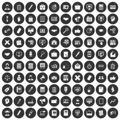 100 finance icons set black circle