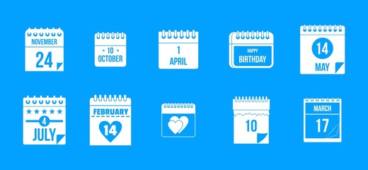 Calendar date icon blue set vector