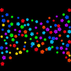 Fototapeta na wymiar Colorful Bear Footprints. Prints of Paws with Big Claws for Petshop Design or for Goods for Pets. Simple Pattern for Print, Logo or Poster. Vector Confetti Background.