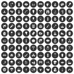 100 fire icons set black circle