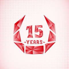 15 years anniversary design template. Low poly design. 