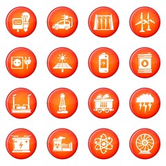 Energy sources icons set red vector