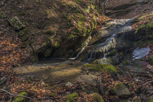 Pulcinsky waterfall in spring sunny day