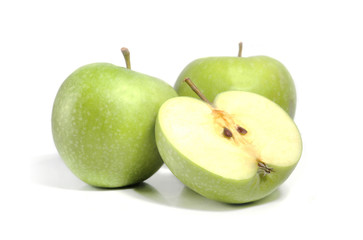green apples on a white background