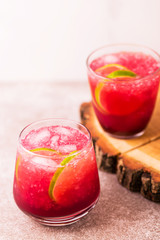 Alcoholic cocktail sour cherry gin or porch crawler. Lemonade.