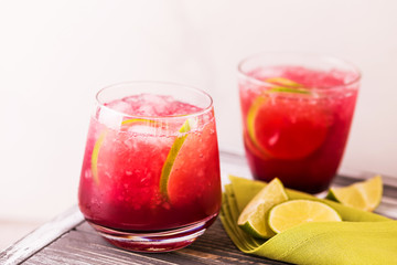 Alcoholic cocktail sour cherry gin or porch crawler. Lemonade.