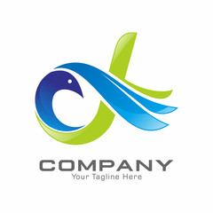 Letter D Initial and Bird Logo Vector Template. Creative Logo Design Concept