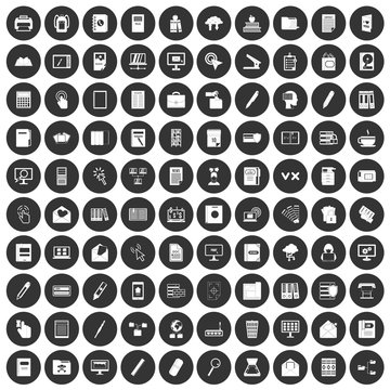 100 folder icons set black circle