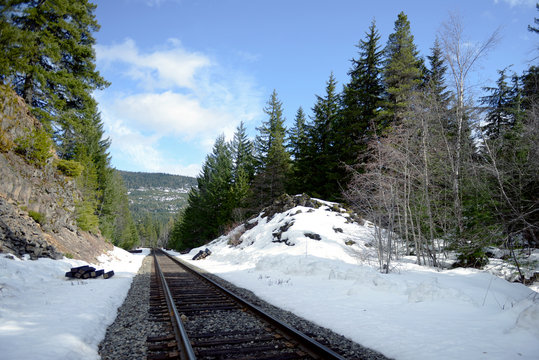 Railway track through snow mounds