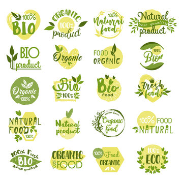 Set of isolated bio product logo, vegetarian food