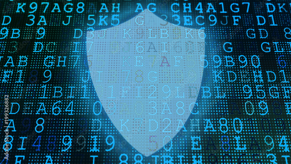 Poster codes and shell screen with blue digits