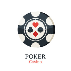 Chips casino with card suits. Gambling poker chips icon. Vector illustration in trendy flat style on white background