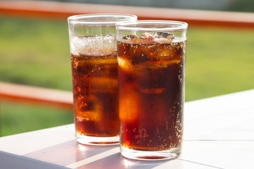 Cola glass on table 