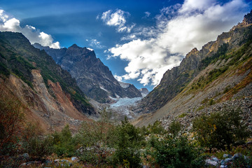 Fototapeta premium Beautiful mountain landscape of Chaladi Glacier. Upper Svanetia. Georgia