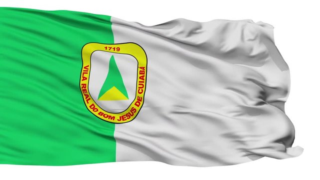 Cuiaba flag, city of Brasil, realistic animation isolated on white seamless loop - 10 seconds long (alpha channel is included)