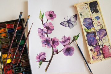 awesome sakura collection of spring flowers watercolor