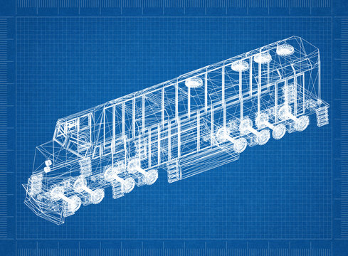 train locomotive 3D blueprint