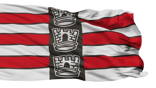 Joao Pessoa flag, city of Brasil, realistic animation isolated on white seamless loop - 10 seconds long (alpha channel is included)